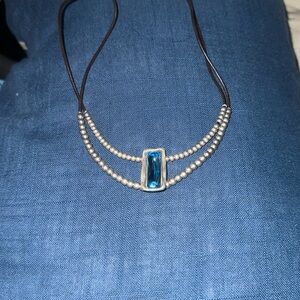 Uno de 50 Necklace Double Beaded Strand Blue Swarovski Crystal Pendant 18"
